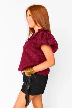 BuddyLove Clothing Label Tops*Leeland Puff Sleeve Top - Maroon
