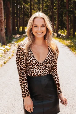 BuddyLove Clothing Label Tops*Linda Surplice Bodysuit - Rust