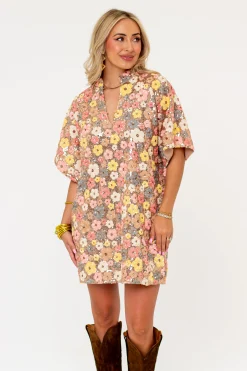 BuddyLove Clothing Label Short Sleeve Dresses | Party Dresses*Lulu Short Sleeve Mini Caftan - Disco Flower