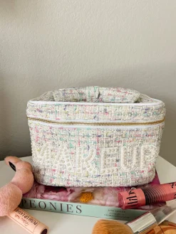 KenzKustomz Handbags*Makeup Open Top - White Tweed