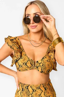 BuddyLove Clothing Label Swim | Swim*Marlow Ruffle Shoulder Bikini Top - Snake Charmer