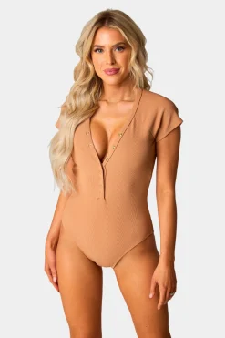 BuddyLove Clothing Label Swim | Swim*Mona Short Sleeve One-Piece Swimsuit - Sand
