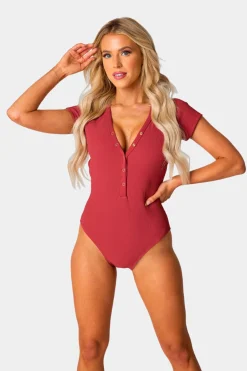 BuddyLove Clothing Label Swim | Swim*Mona Short Sleeve One-Piece Swimsuit - Rust