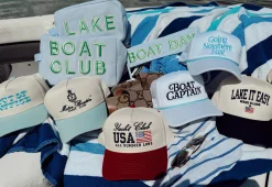 KenzKustomz Hats*Motor Boatin' Yacht Club - Baby Blue Vintage Trucker Hat