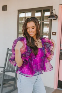 BuddyLove Clothing Label Tops*Pammie Puff Sleeve Peplum Top - Jafaar