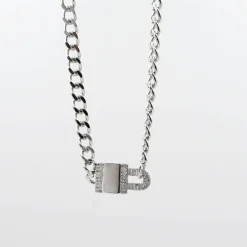 Treasure Jewels, Inc. Jewelry*Pave Lock Chain Silver Necklace