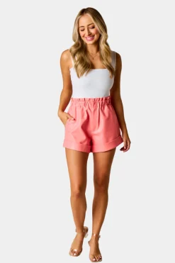 BuddyLove Clothing Label Bottoms*Peyton Paperbag Vegan Leather Shorts - Coral