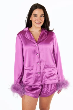 BuddyLove Clothing Label Pajamas*Prescott Feather Trim Pajama Set - Purple