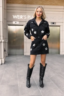 BuddyLove Clothing Label Long Sleeve Dresses | Mini Dresses*Raelynn Denim Mini Dress - Black