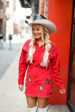 BuddyLove Clothing Label Long Sleeve Dresses | Mini Dresses*Raelynn Denim Mini Dress - Red