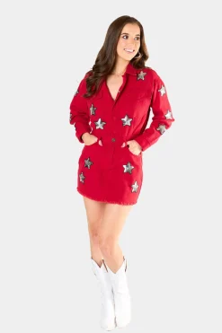 BuddyLove Clothing Label Long Sleeve Dresses | Mini Dresses*Raelynn Denim Mini Dress - Red