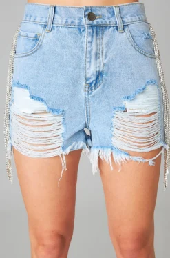 BuddyLove Clothing Label Bottoms*Raven Rhinestone Denim Shorts - Light Wash