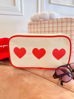 KenzKustomz Handbags*3 Red Hearts - Canvas Medium Bag w Red Trim