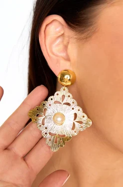 Treasure Jewels Jewelry*Rombo Statement Earrings - Pearl