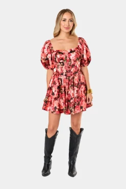 BuddyLove Clothing Label Short Sleeve Dresses | Mini Dresses*Romeo Puff Sleeve Mini Dress - Autumn Rose