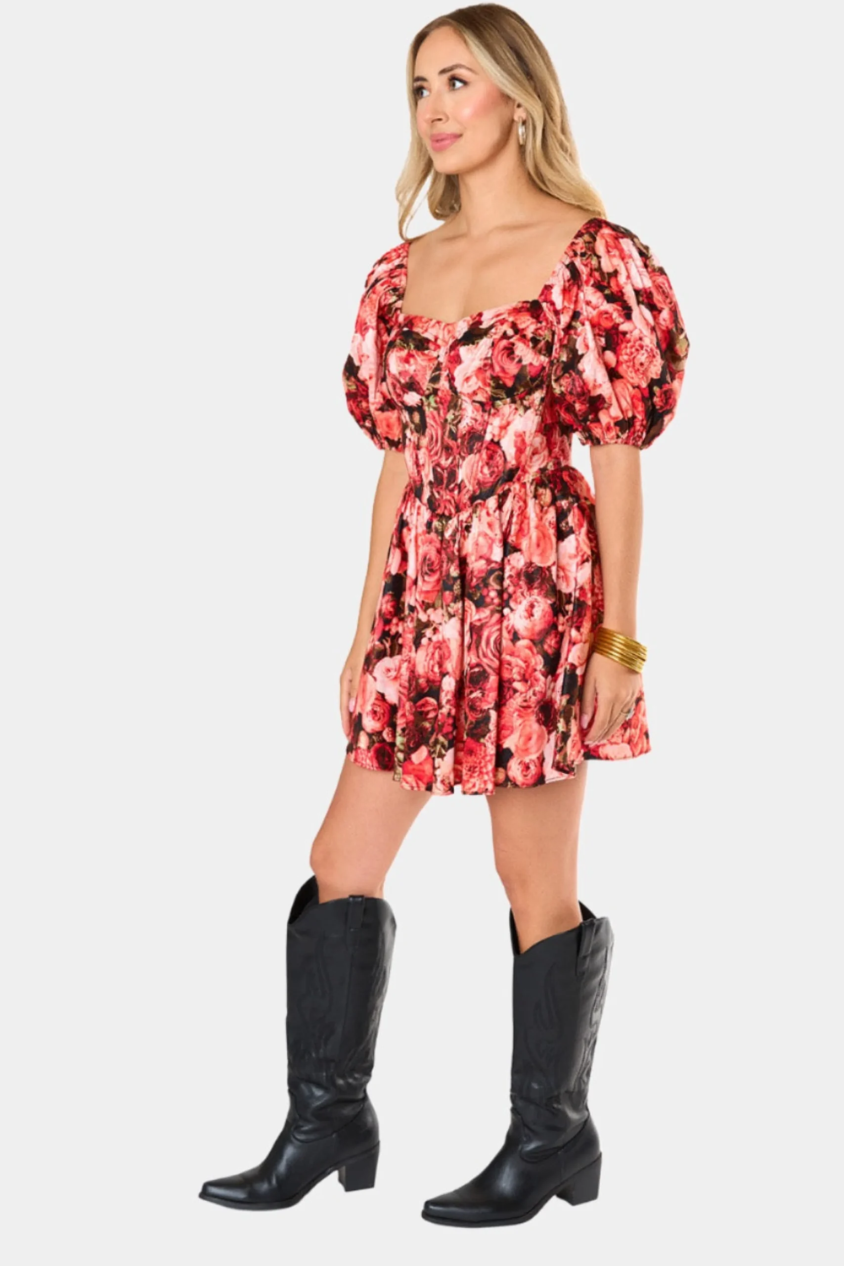 BuddyLove Clothing Label Short Sleeve Dresses | Mini Dresses*Romeo Puff Sleeve Mini Dress - Autumn Rose