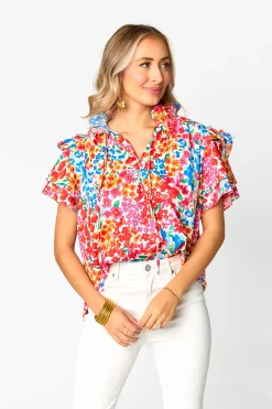 BuddyLove Clothing Label Tops*Shauna Ruffle Shoulder Top - Berry Blue