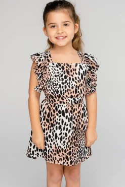 BuddyLove Clothing Label Tween | Tween + Girls*Shiloh Girl's Flutter Sleeve Dress - Cheetah