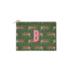 CB Studio Home & Gift*Single Initial - Large Flat Zip Pouch Tiger Green - New!