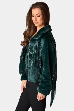 BuddyLove Clothing Label Outerwear*Skylar Fringe Faux Fur Jacket - Jade