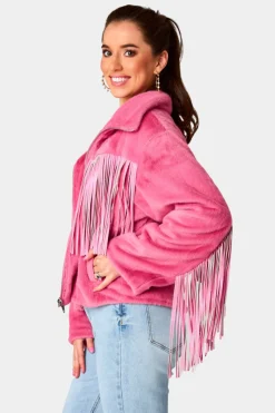 BuddyLove Clothing Label Outerwear*Skylar Fringe Faux Fur Jacket - Hot