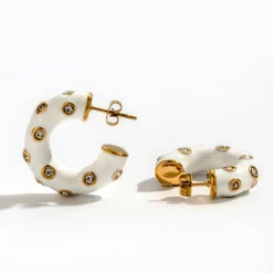 Idlewild Everyday Jewelry*Snow White Enamel CZ Hoops