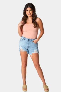 Hidden Bottoms*Sofie Clean Cut Denim Shorts - Light Wash