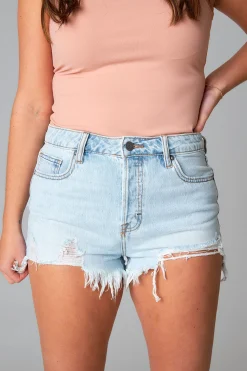 Hidden Bottoms*Sofie Front Step Hem Denim Shorts - Super Light