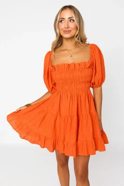BuddyLove Clothing Label Short Sleeve Dresses | Bump Friendly*Spencer Puff Sleeve Mini Dress - Tangelo