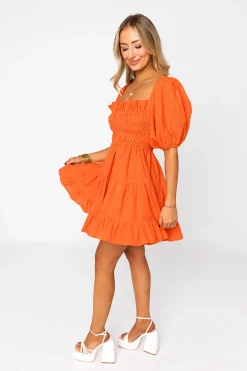 BuddyLove Clothing Label Short Sleeve Dresses | Bump Friendly*Spencer Puff Sleeve Mini Dress - Tangelo