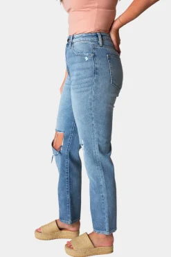 Hidden Bottoms*Tracey Distressed Straight Jean - Medium Wash