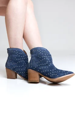 Naughty Monkey Shoes*Twilight Studded Heeled Ankle Boot in Denim