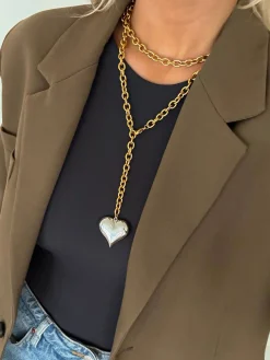 Chansuttpearls Jewelry*TWO TONED HEART NECKLACE