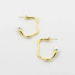 Treasure Jewels, Inc. Jewelry*Uneven Pearl Hoop Gold Earring