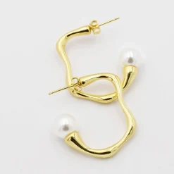 Treasure Jewels, Inc. Jewelry*Uneven Pearl Hoop Gold Earring